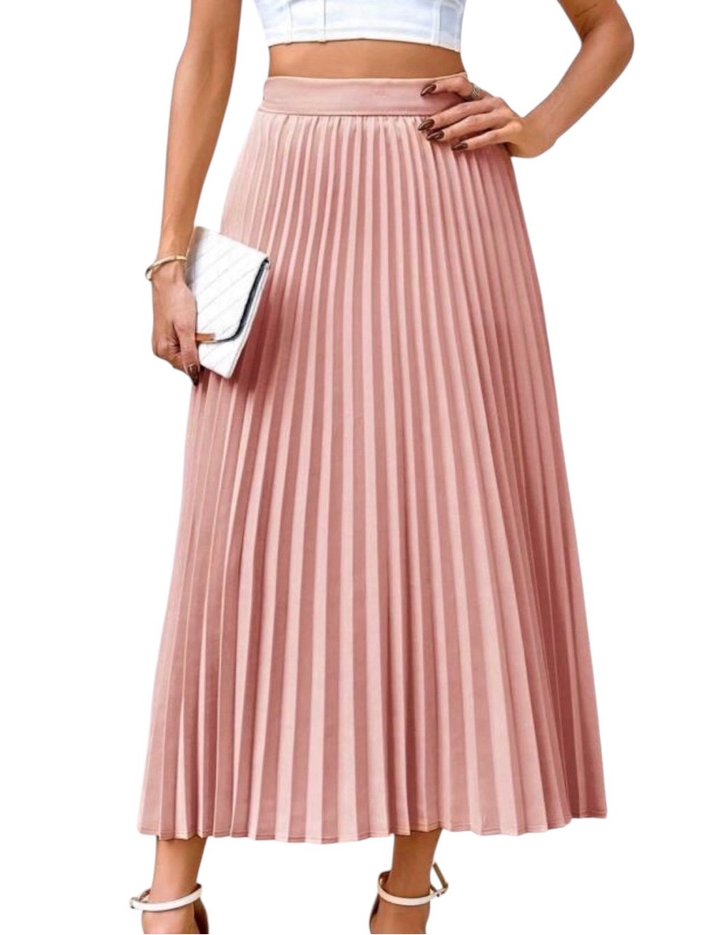 SHEIN Blush Pink Pleated Midi Skirt Flowy Teacher Feminine Spring NWOT Small/4